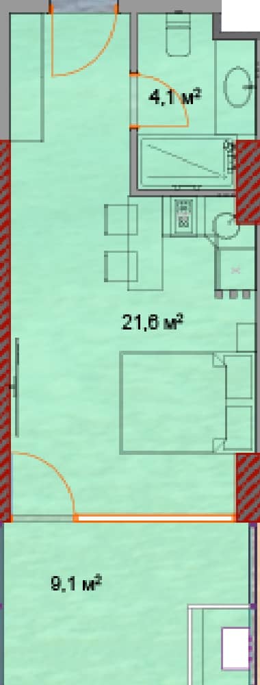 Студия, 35.6 м²