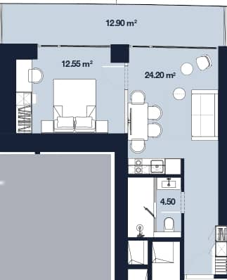 1-room, 54.1 m²