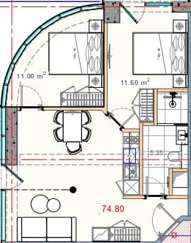 2-комн., 74.8 м²