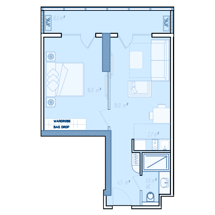1-комн., 53.6 м²