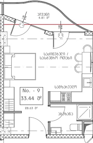 单间, 30.9 m²