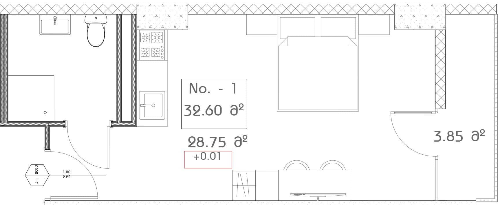 Studio, 32.6 m²