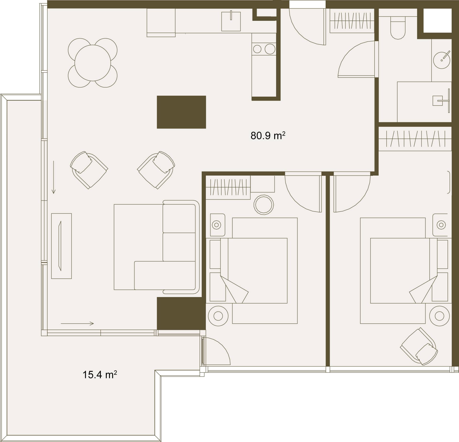 2-room, 97.7 m²