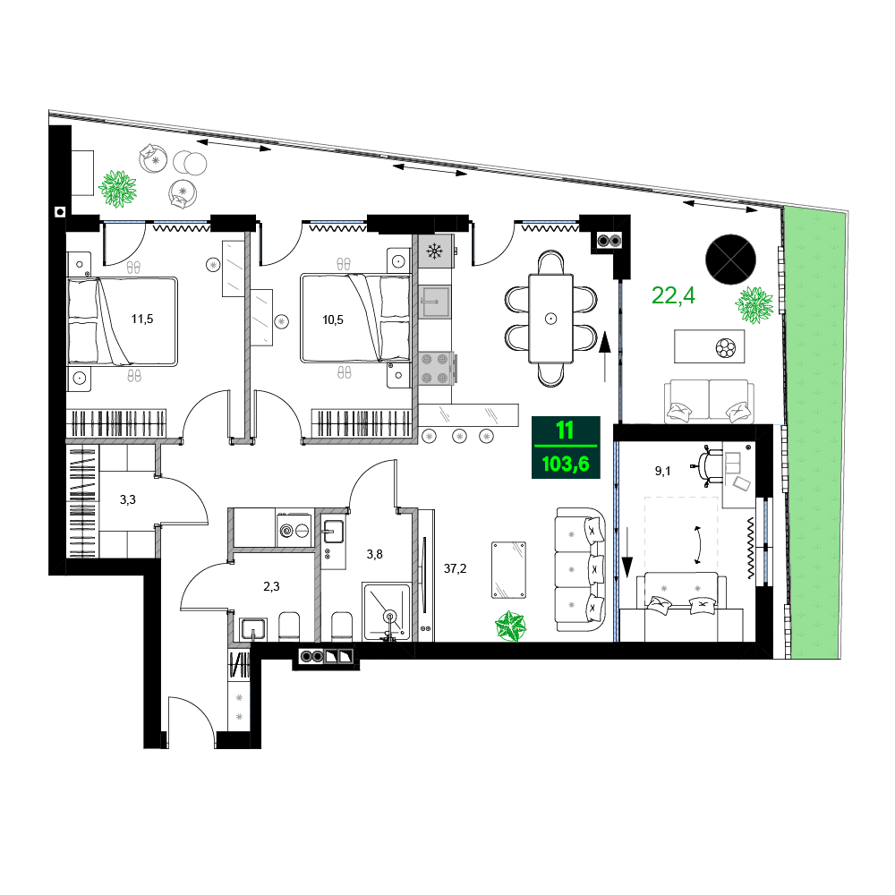 4-room, 103.6 m²