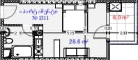 单间, 34.6 m²