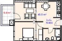 شقة بغرفة واحدة, 52.3 م²