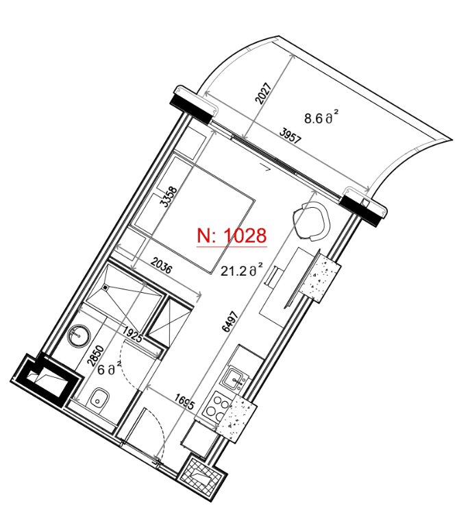 Студия, 33.8 м²