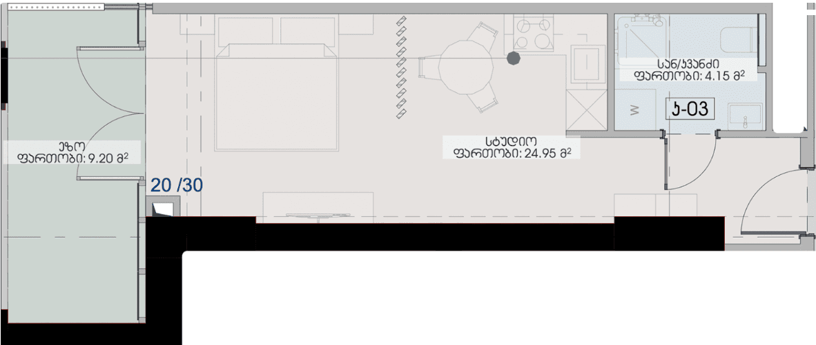 Studio, 38.3 m²