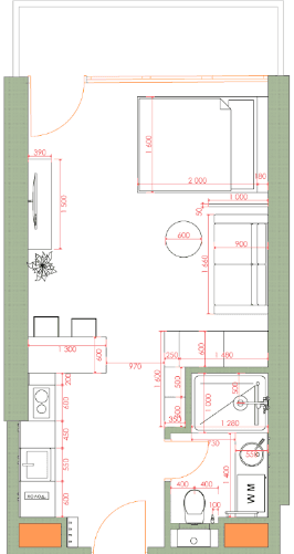 单间, 34.7 m²