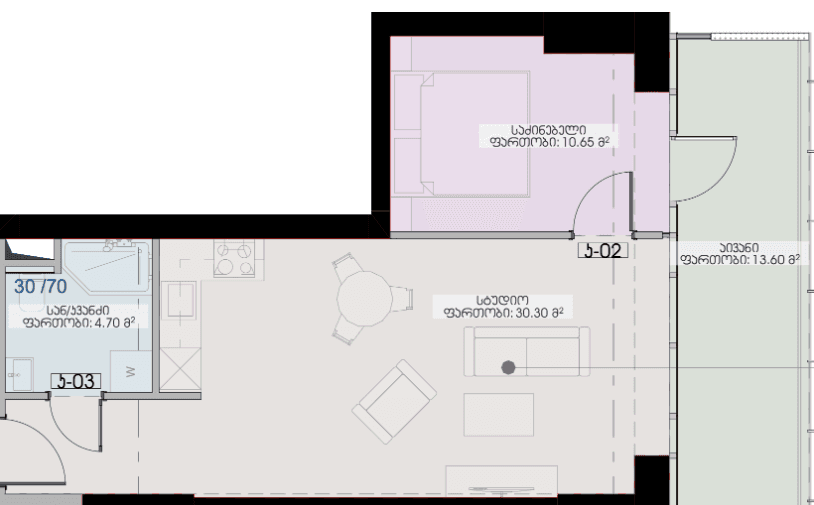 Студия, 59.3 м²