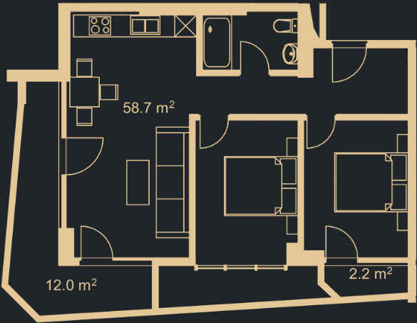 2-комн., 72.2 м²