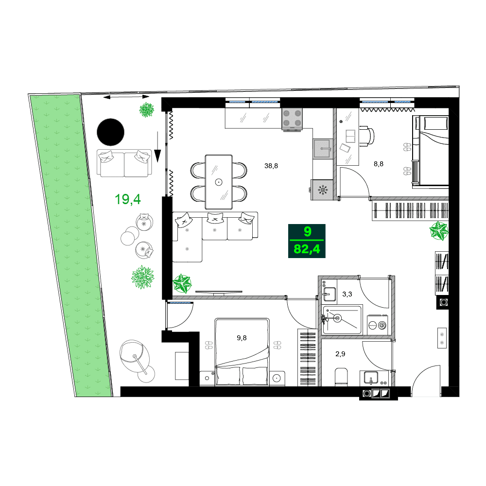 3-комн., 82.4 м²