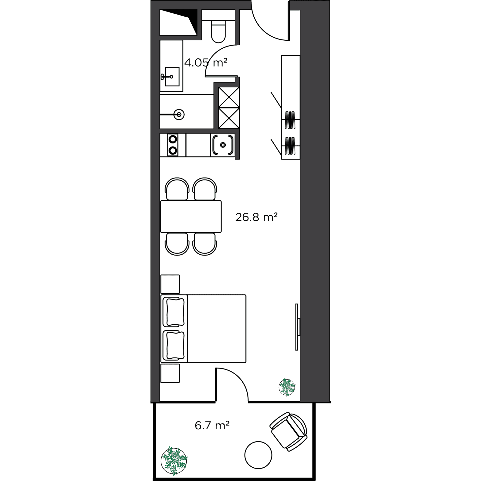 استوديو, 37.5 م²