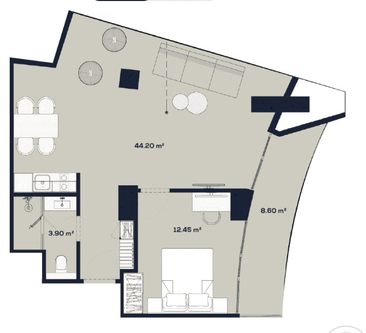 1-room, 69.2 m²