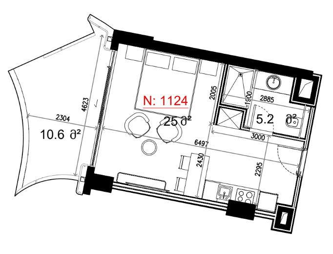 Студия, 40.8 м²