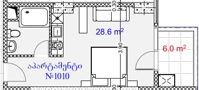 单间, 34.6 m²