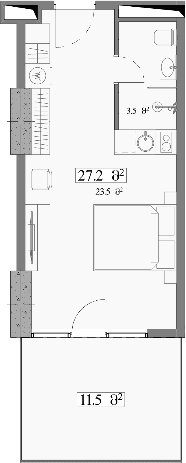 استوديو, 38.7 م²