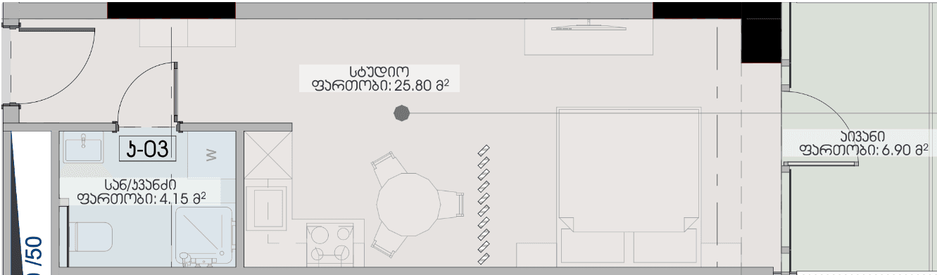 单间, 36.9 m²