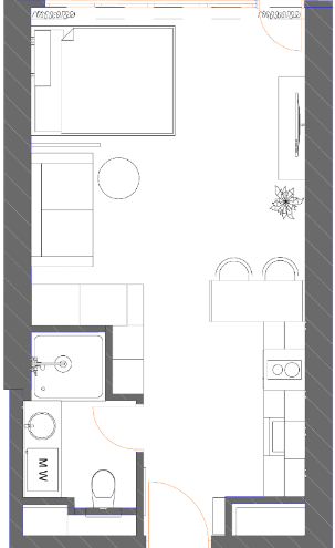 单间, 34.9 m²