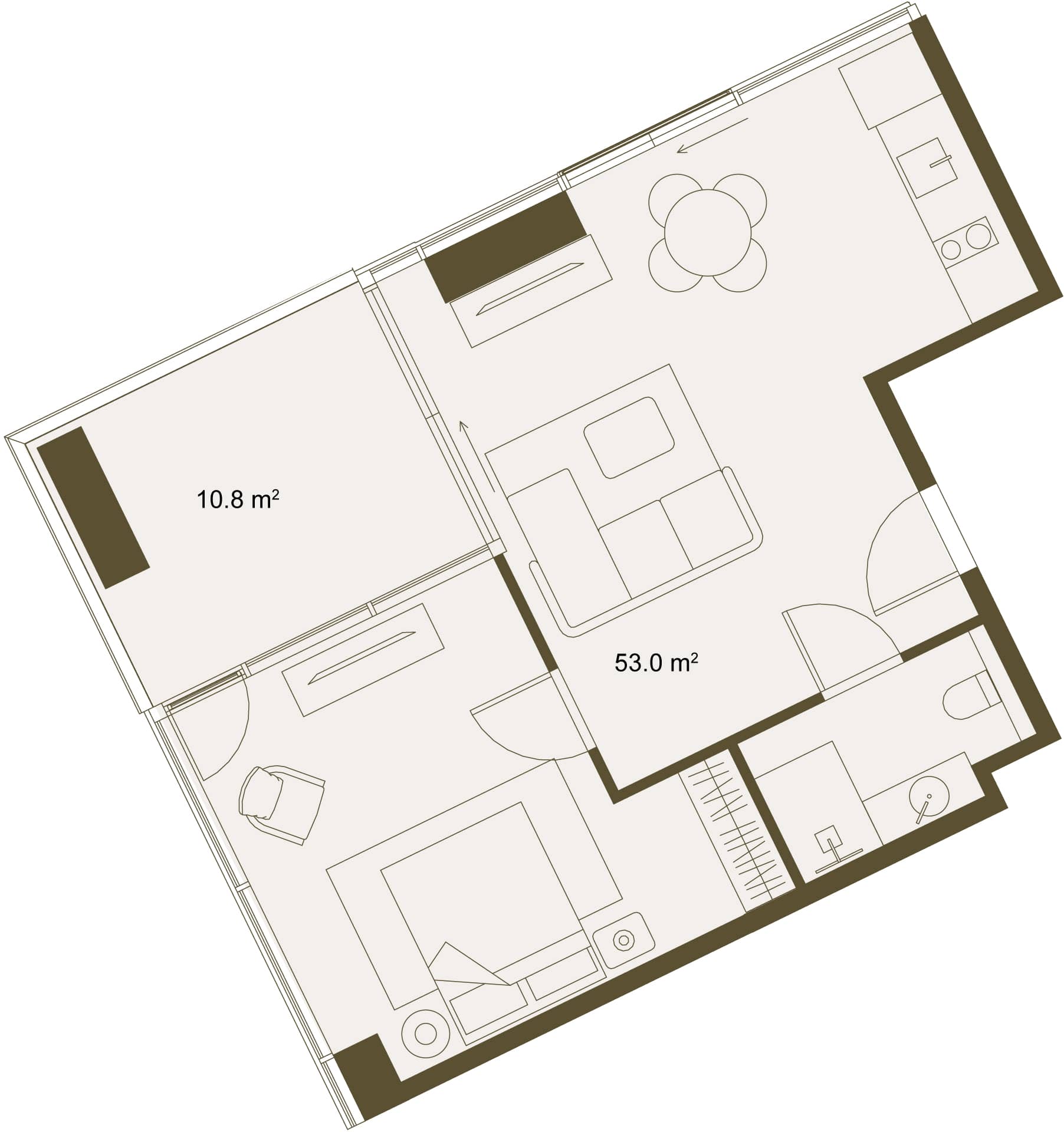 1-room, 63.1 m²