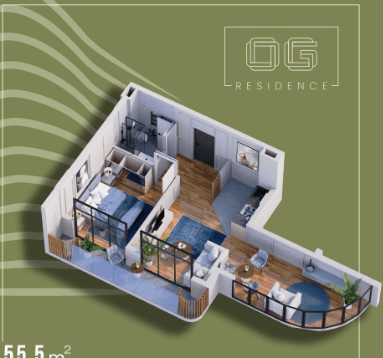 1-комн., 55.5 м²