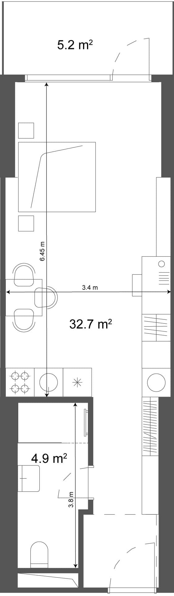 סטודיו, 37.9 מ״ר