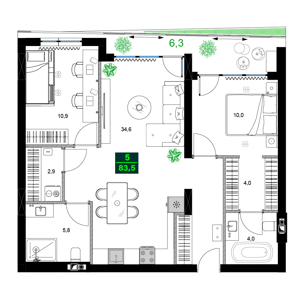 3-комн., 83.5 м²