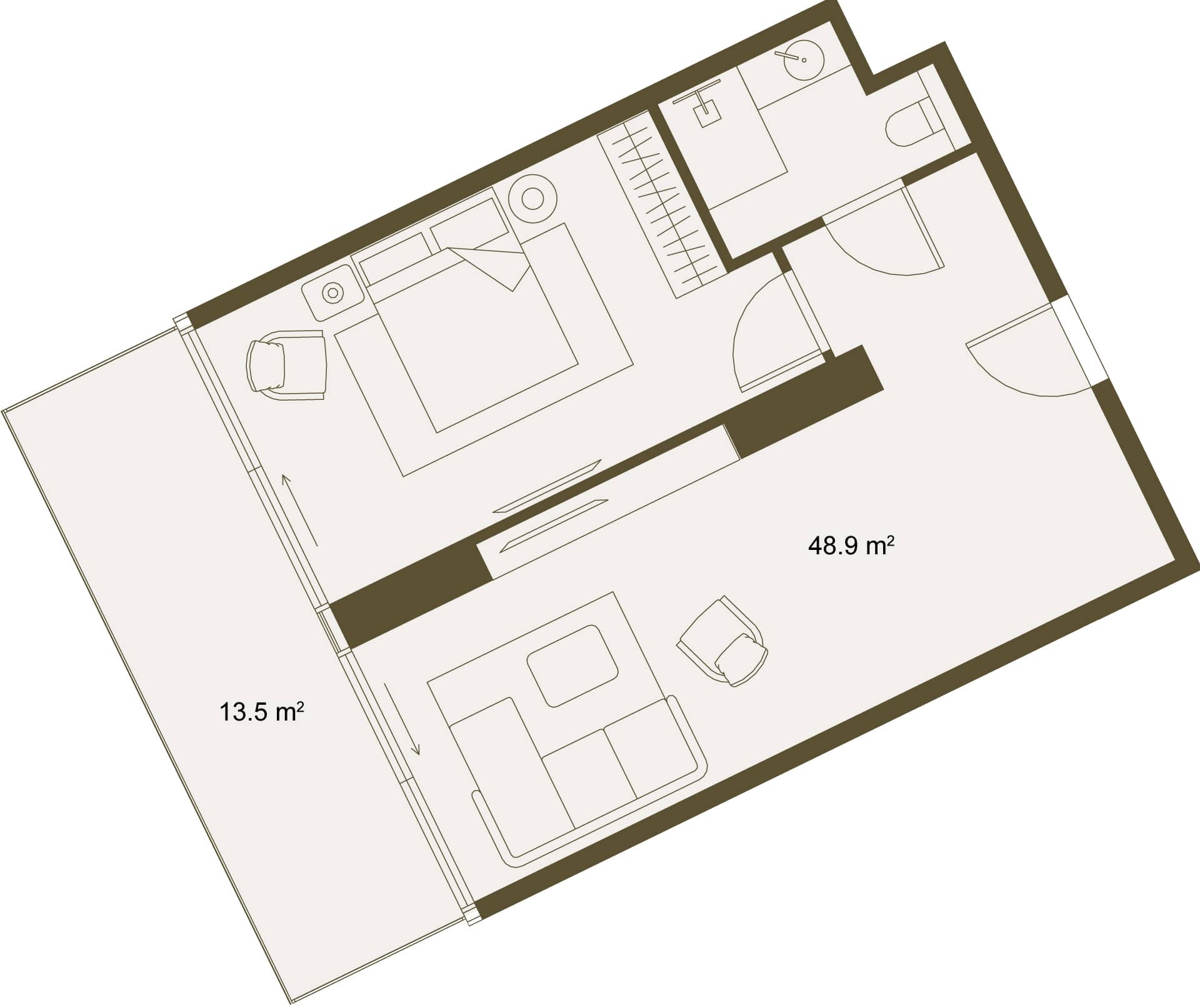 1-комн., 61 м²