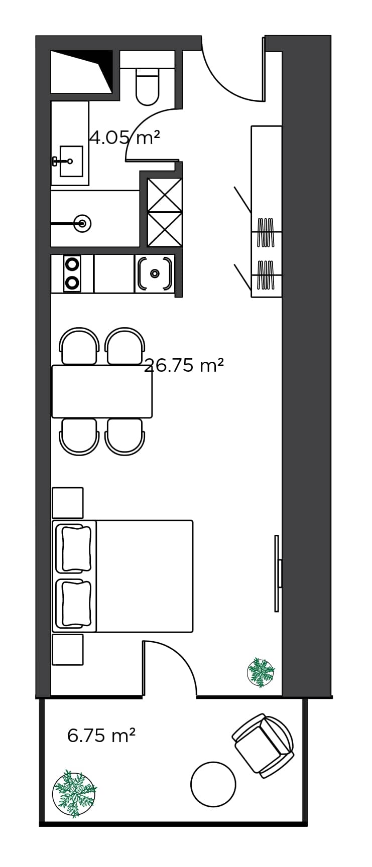 Студия, 37.5 м²