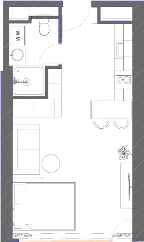单间, 34.9 m²