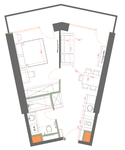 一居室, 49.6 m²