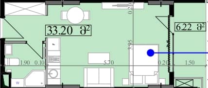 单间, 39.4 m²