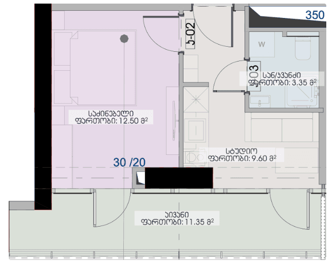 1-room, 36.8 m²