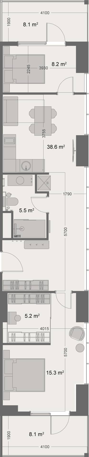 一居室, 83.5 m²