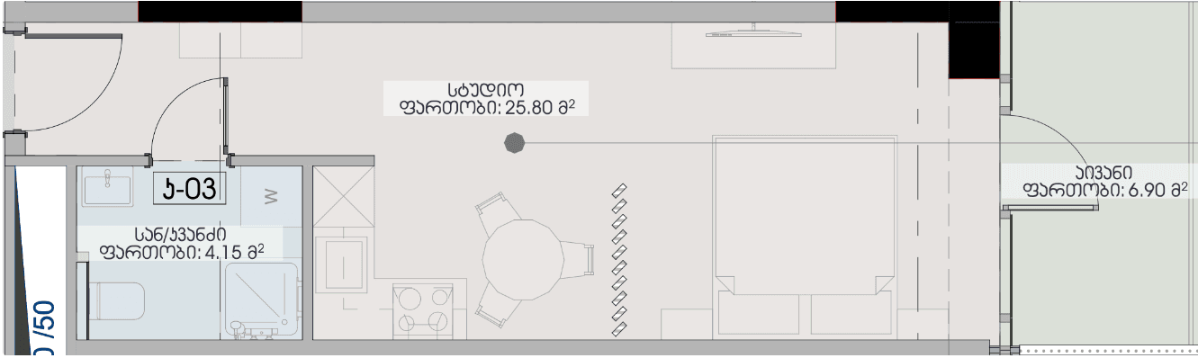 סטודיו, 36.9 מ״ר