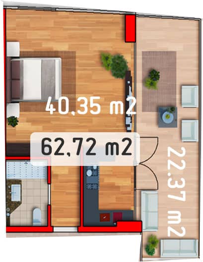 Студия, 62.7 м²
