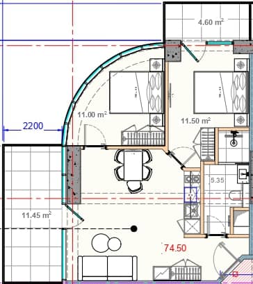 2-комн., 73.7 м²