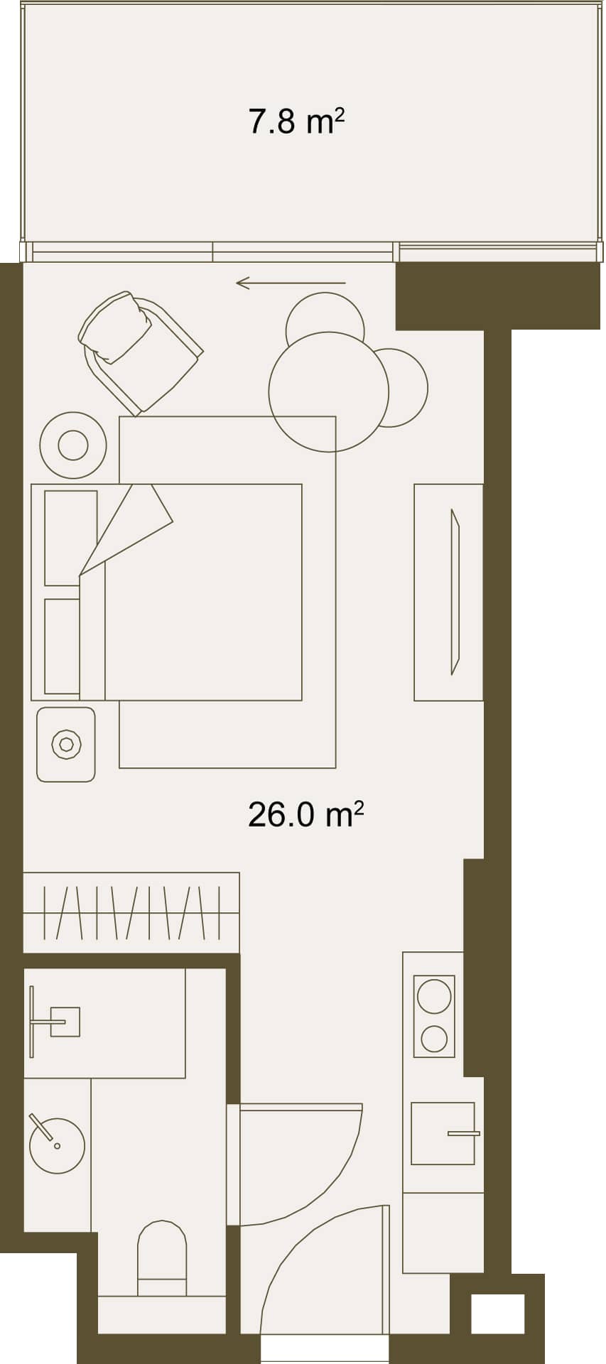 单间, 33.5 m²