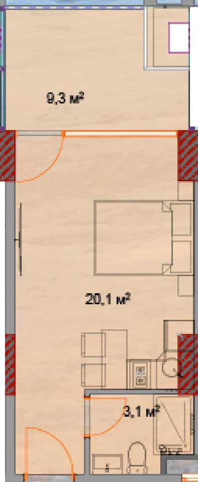 Studio, 33.2 m²