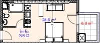 单间, 34.6 m²