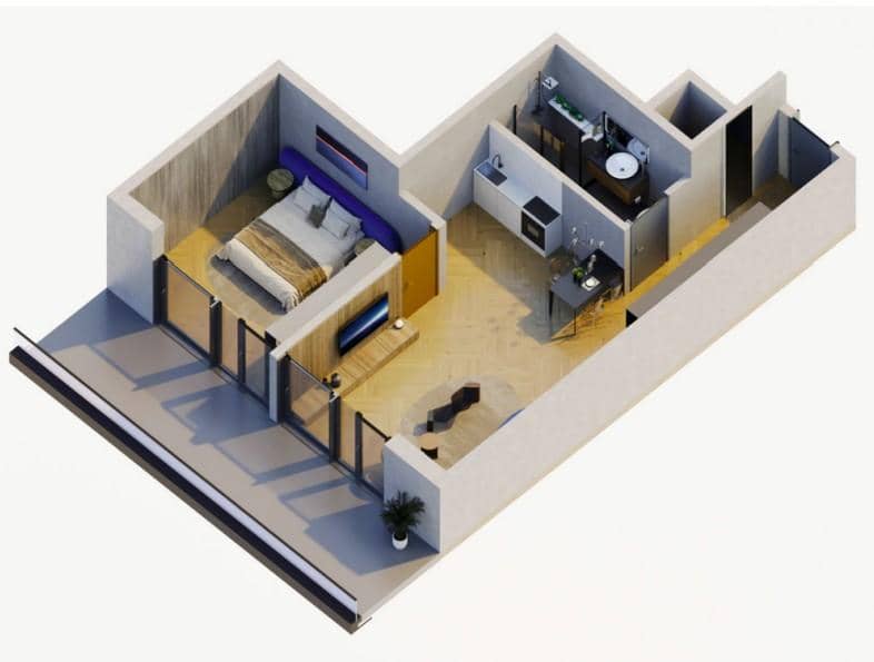 1-room, 55.8 m²