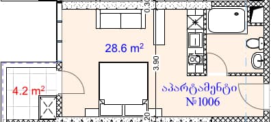 单间, 32.8 m²