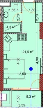 Студия, 30.8 м²
