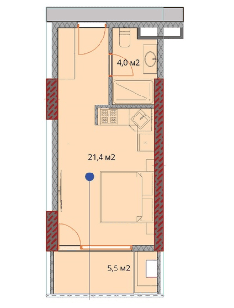 Студия, 31.3 м²