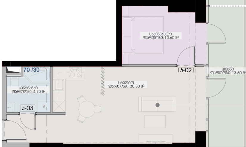 1-room, 59.2 m²