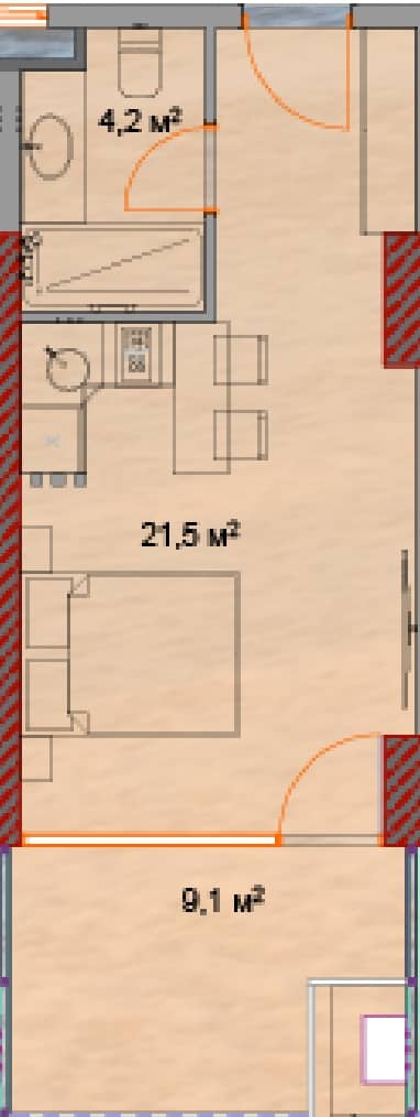 Studio, 35.6 m²