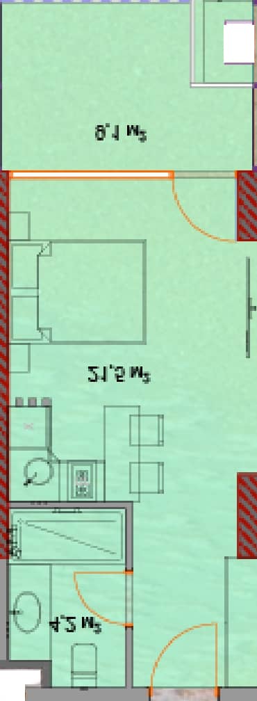 单间, 35.6 m²