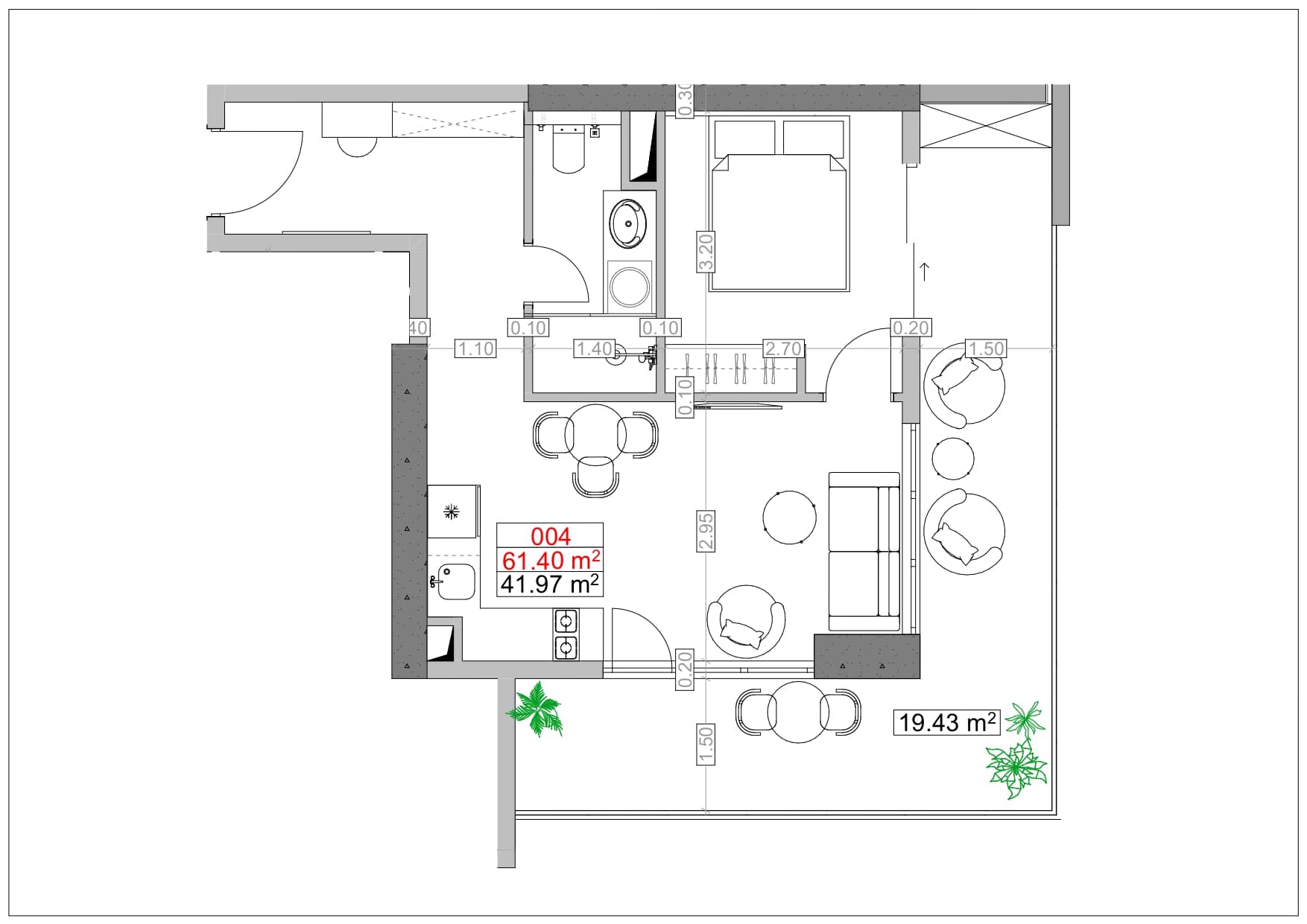 2-room, 61.4 m²