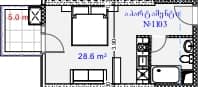 单间, 33.6 m²