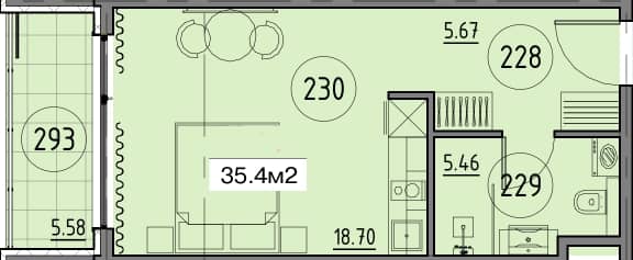 Студия, 35.4 м²